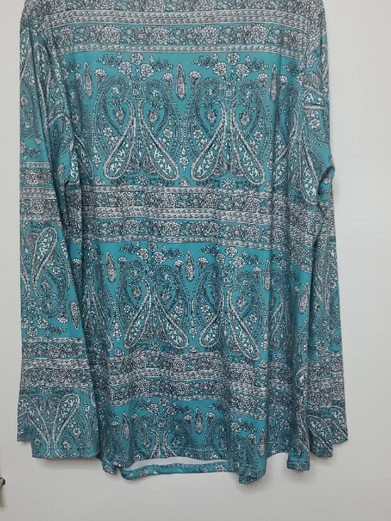 Women's Teal Paisley Long-Sleeve Top - Casual Scoop Neck - Picture 5 of 7